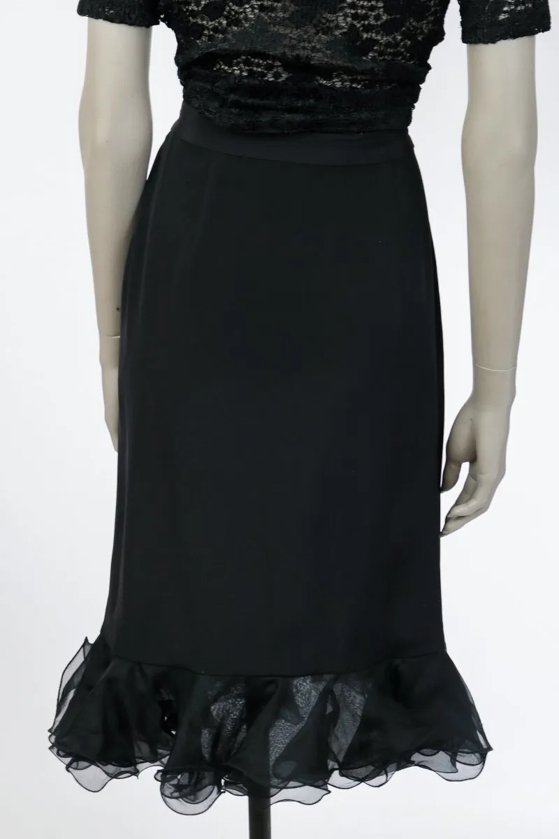 1990s Black Silk Ruffled Wrap Skirt