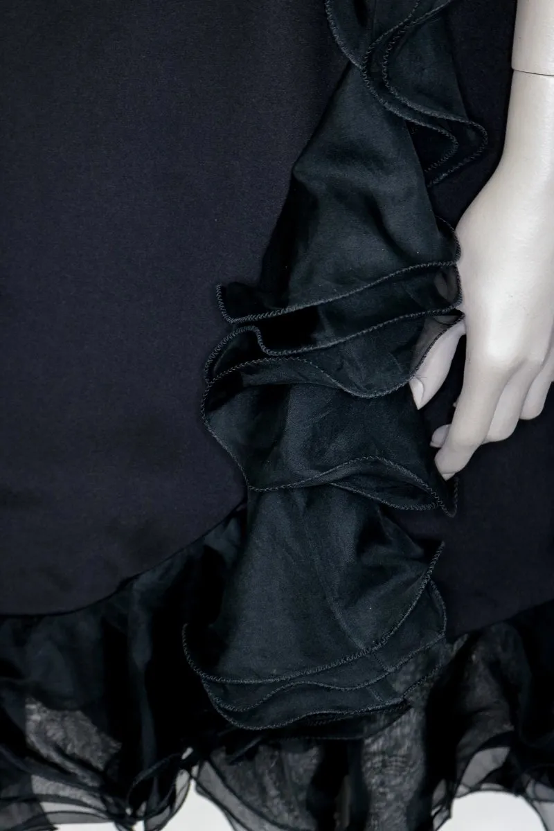 1990s Black Silk Ruffled Wrap Skirt
