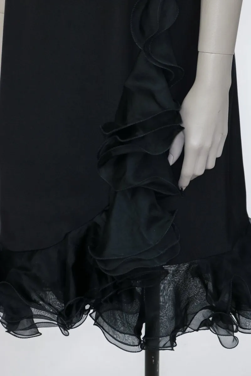 1990s Black Silk Ruffled Wrap Skirt