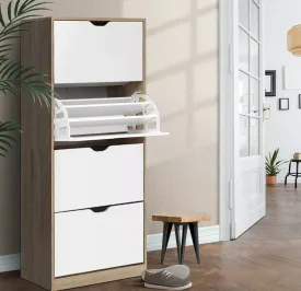 48 Pairs 4 Level Simple Stylish Shoe Cabinet Rack Organizer Storage Shelf Wooden