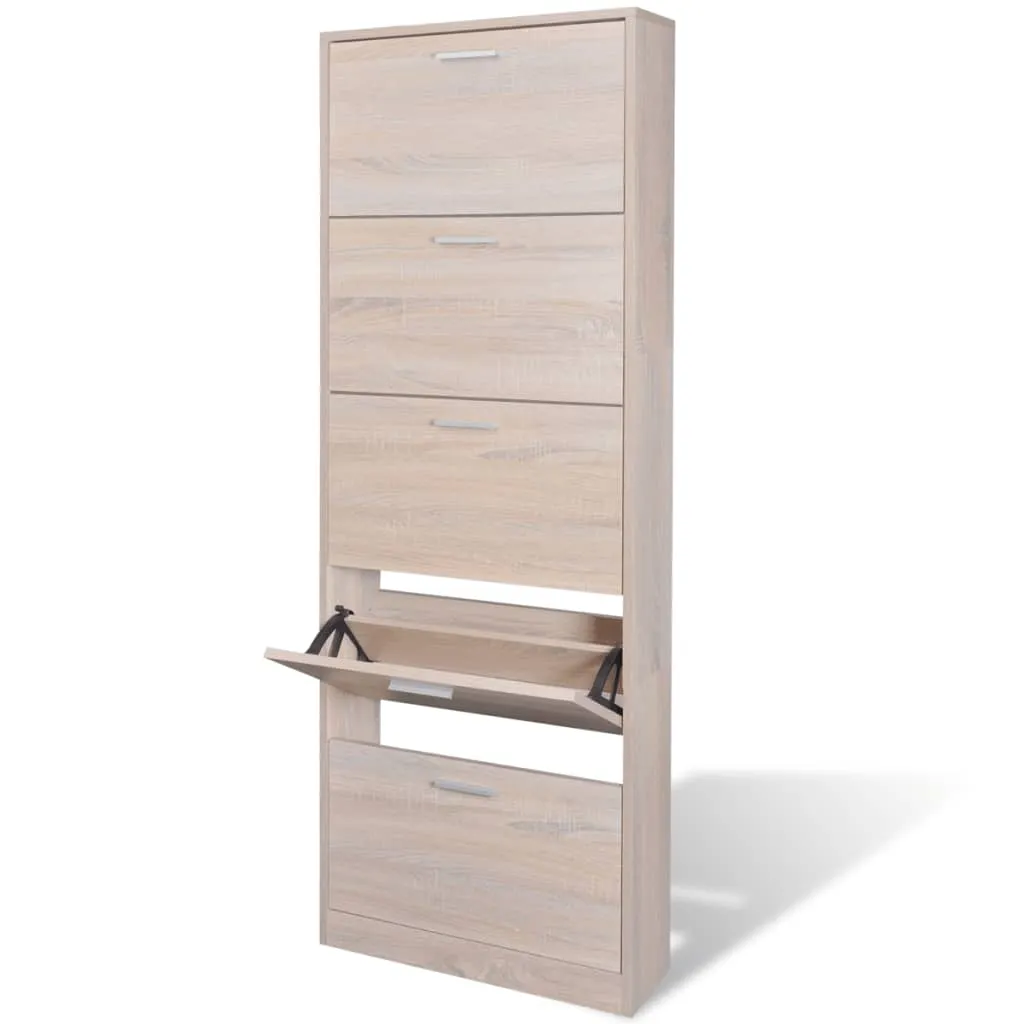 5-Tier Shoe Cabinet Storage Wooden Cupboard Footwear Stand Oak/White