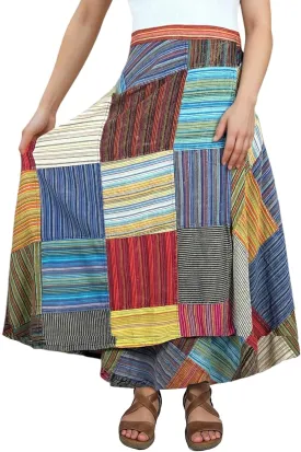 Agan Traders Women's 2025 Summer Boho Maxi Skirt for Fall Patched Tie Up High Waisted Long Skirt Bohemian Wrap Cover Up
