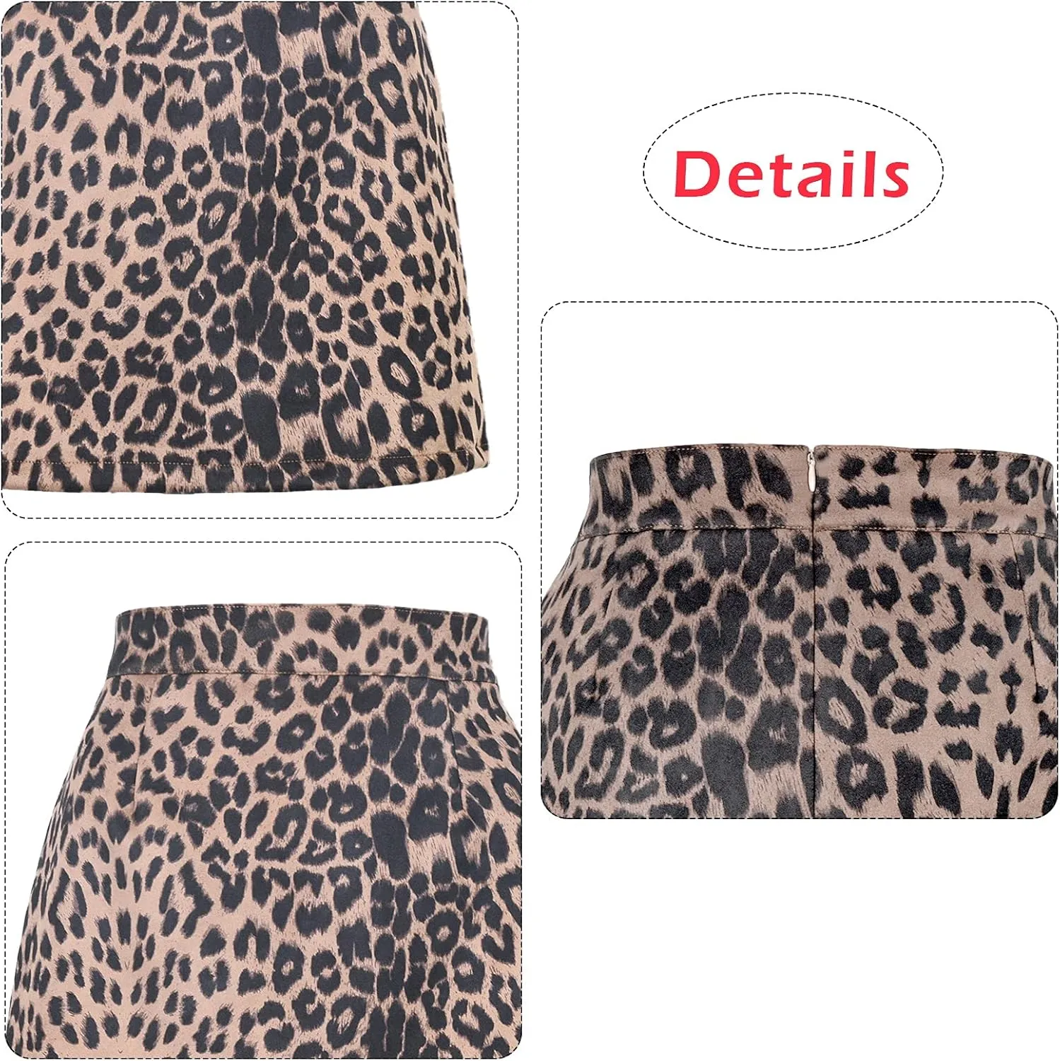 Aivtalk Women's Faux Leather Leopard Skirt Split A Line Bodycon Mini Pencil Skirt