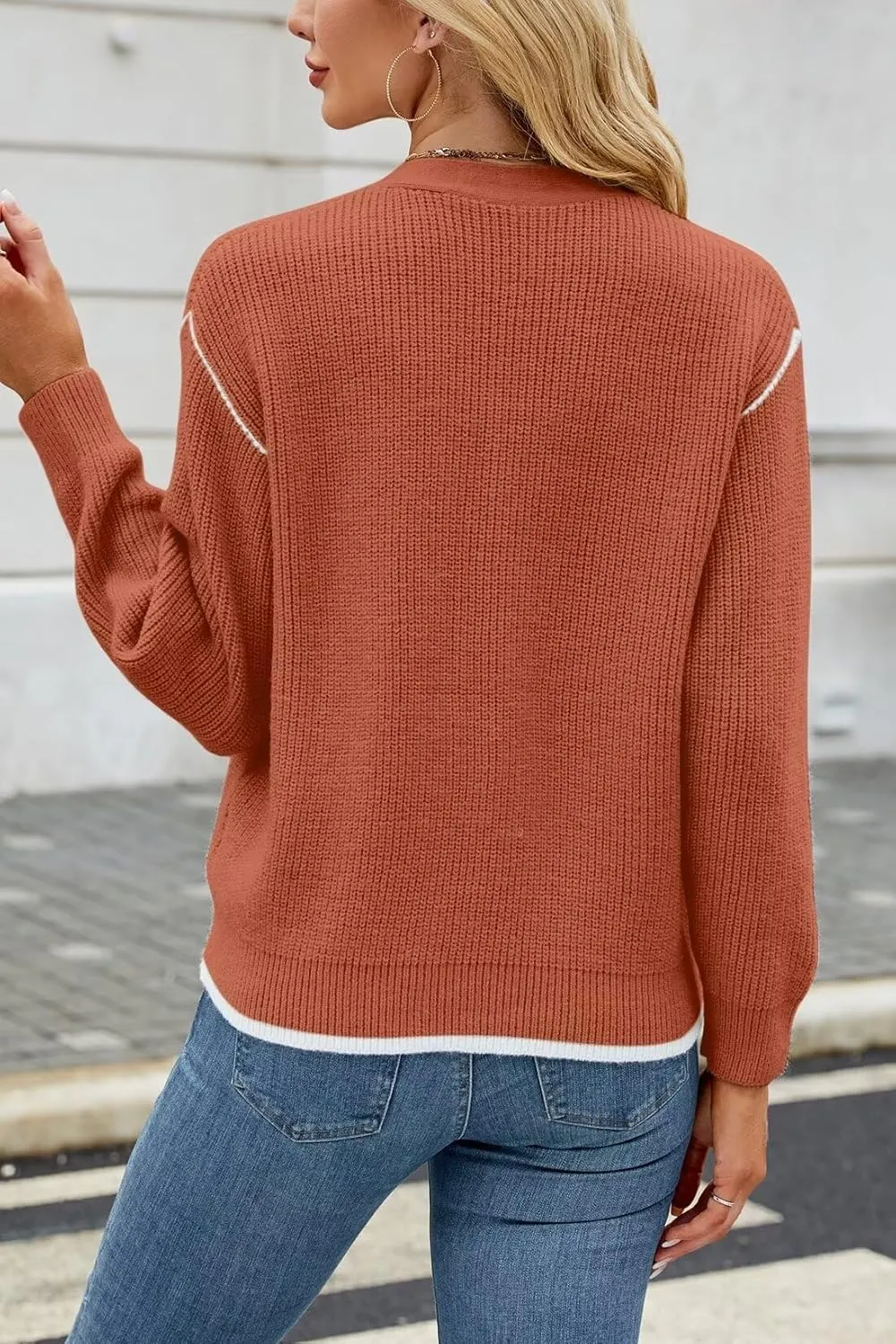 Allimy Womens Slouchy Contrast Tipping Imitation Cashmere Short Cardigan Sweaters for Women Fall Fashion 2025 Trendy Coats