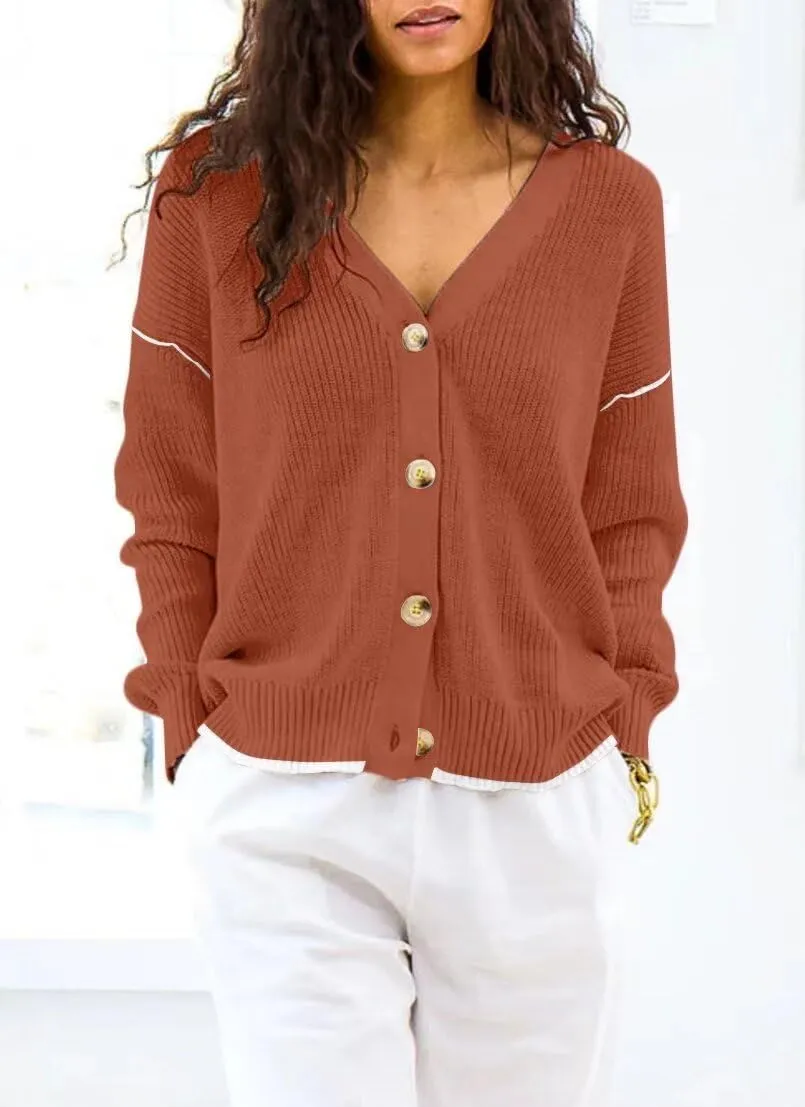 Allimy Womens Slouchy Contrast Tipping Imitation Cashmere Short Cardigan Sweaters for Women Fall Fashion 2025 Trendy Coats