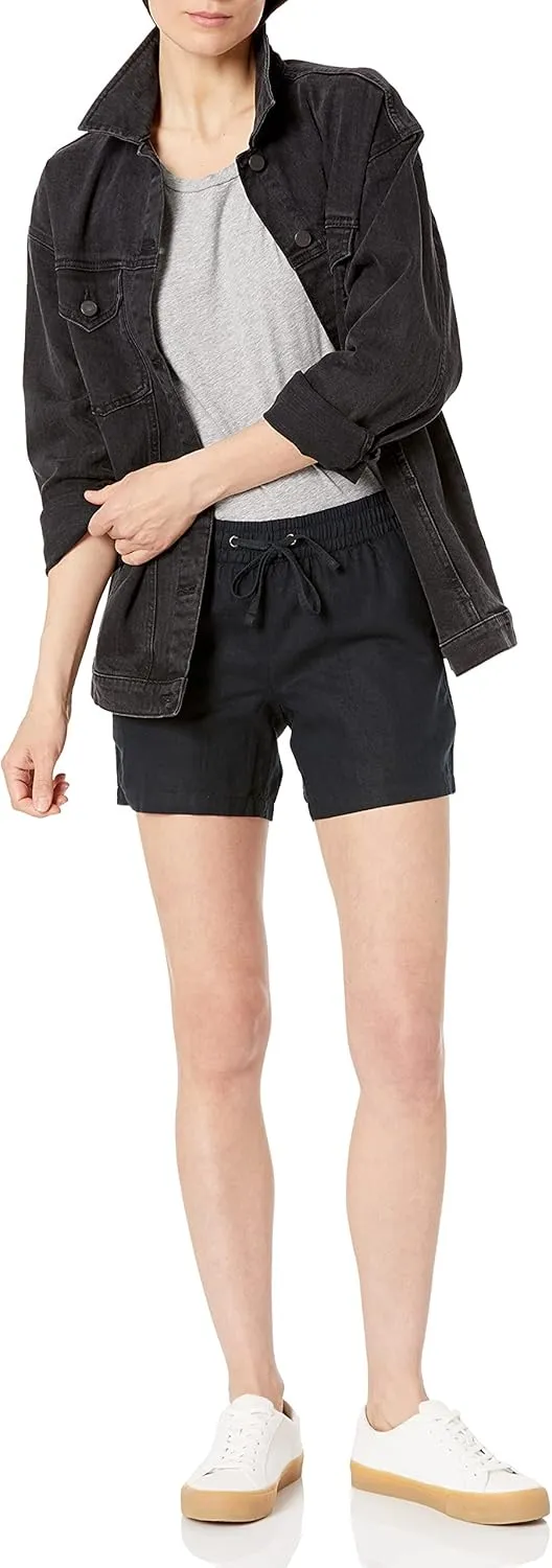 Amazon Essentials Women's 5" Inseam Drawstring Linen Blend Shorts (Available in Plus Size)
