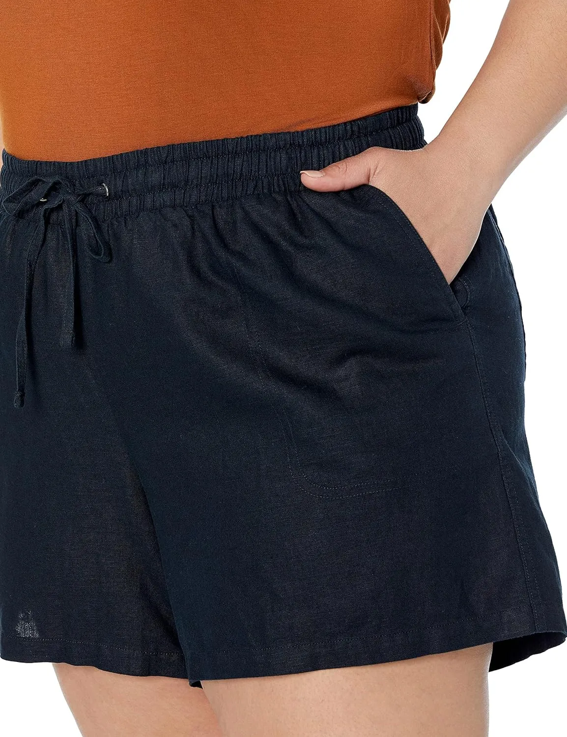 Amazon Essentials Women's 5" Inseam Drawstring Linen Blend Shorts (Available in Plus Size)