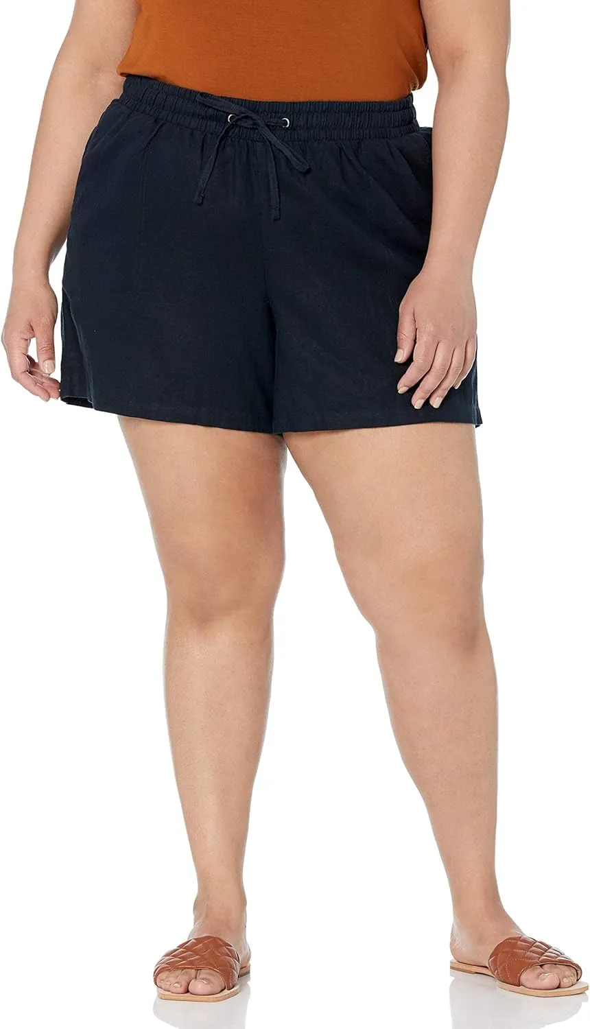 Amazon Essentials Women's 5" Inseam Drawstring Linen Blend Shorts (Available in Plus Size)