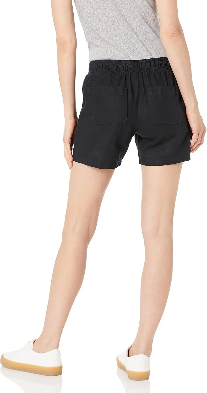 Amazon Essentials Women's 5" Inseam Drawstring Linen Blend Shorts (Available in Plus Size)