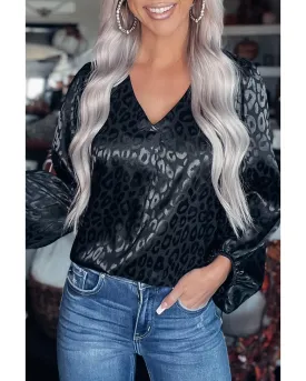 Azura Exchange Leopard Pattern V Neck Blouse - L