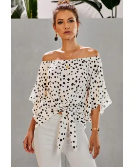 Azura Exchange Polka Dot Bell Sleeve Off Shoulder Top - M