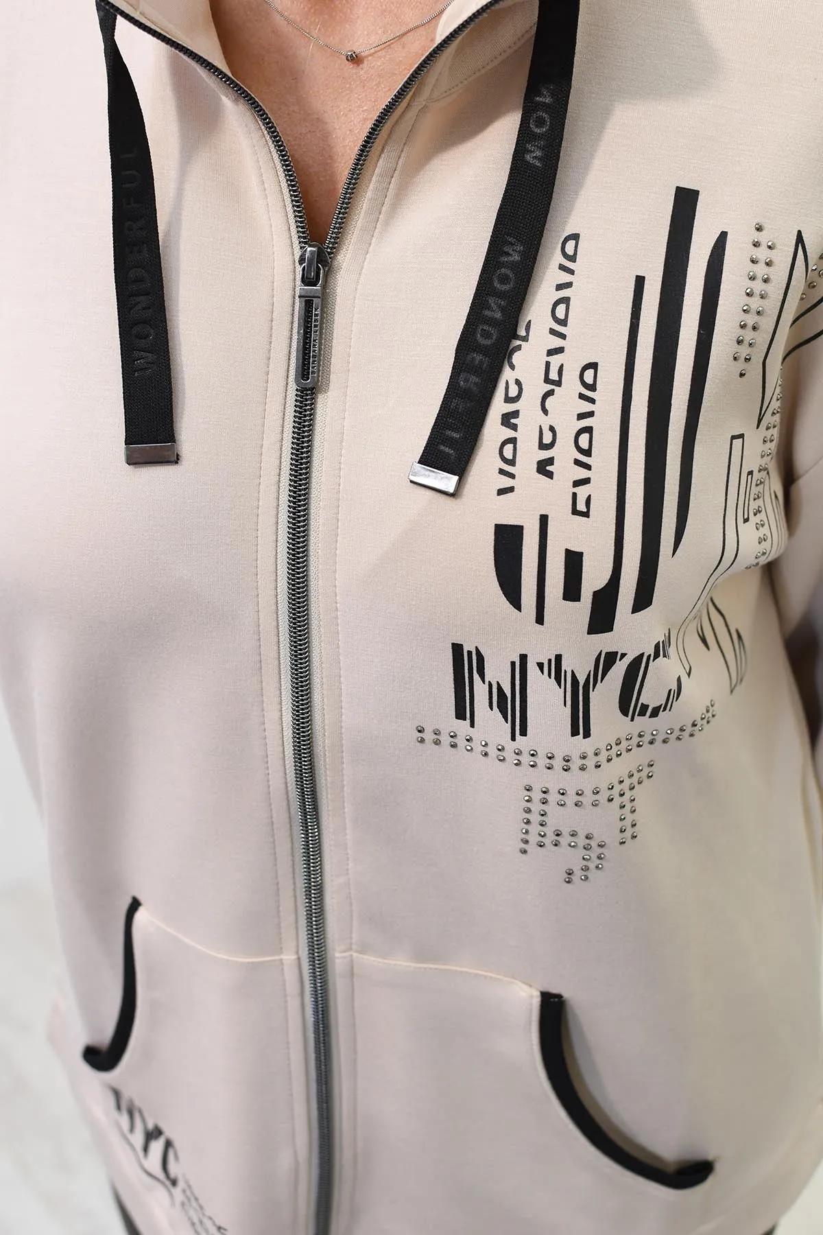 Barbara Lebek Biscuit 'NYC' Jacket With Black Piping & Stud Detail- 15790042
