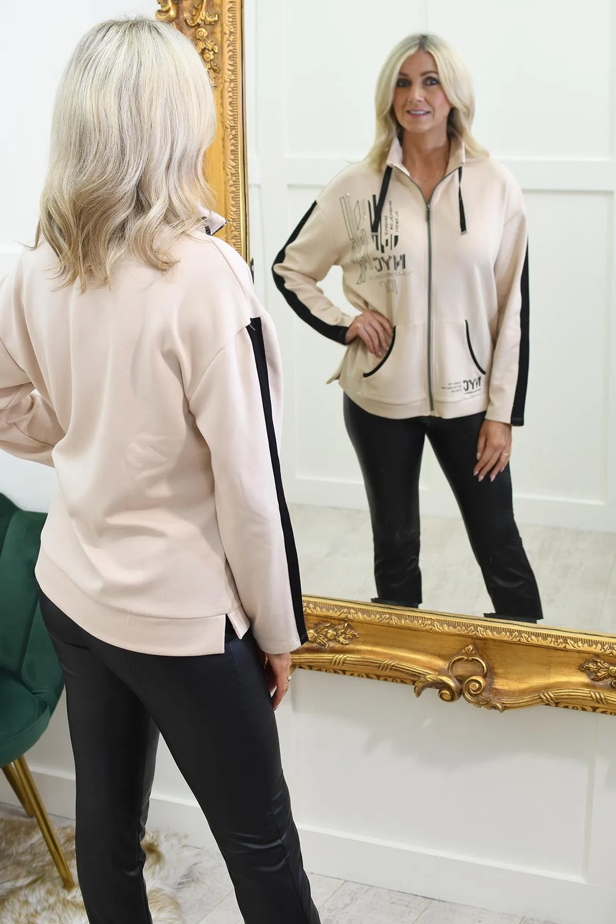 Barbara Lebek Biscuit 'NYC' Jacket With Black Piping & Stud Detail- 15790042