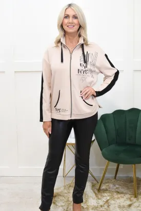 Barbara Lebek Biscuit 'NYC' Jacket With Black Piping & Stud Detail- 15790042