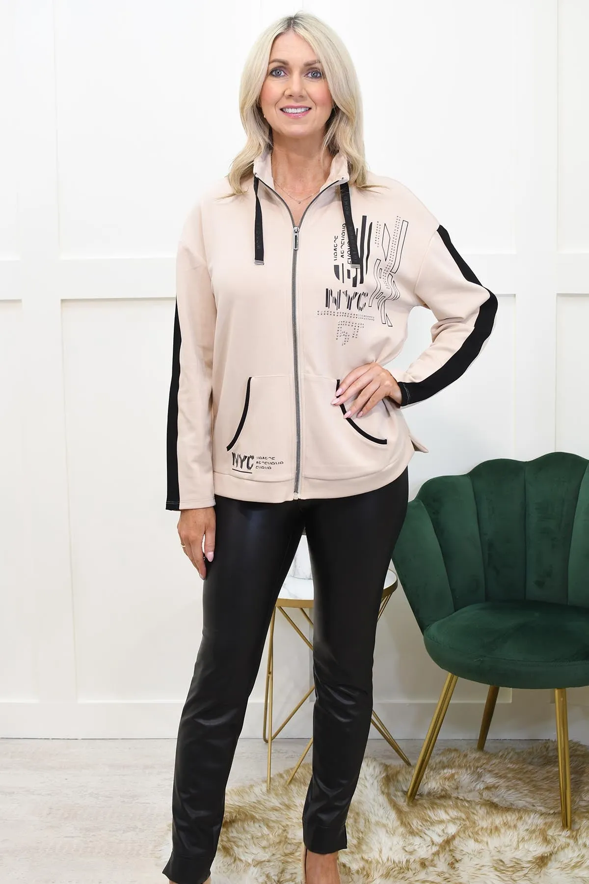 Barbara Lebek Biscuit 'NYC' Jacket With Black Piping & Stud Detail- 15790042