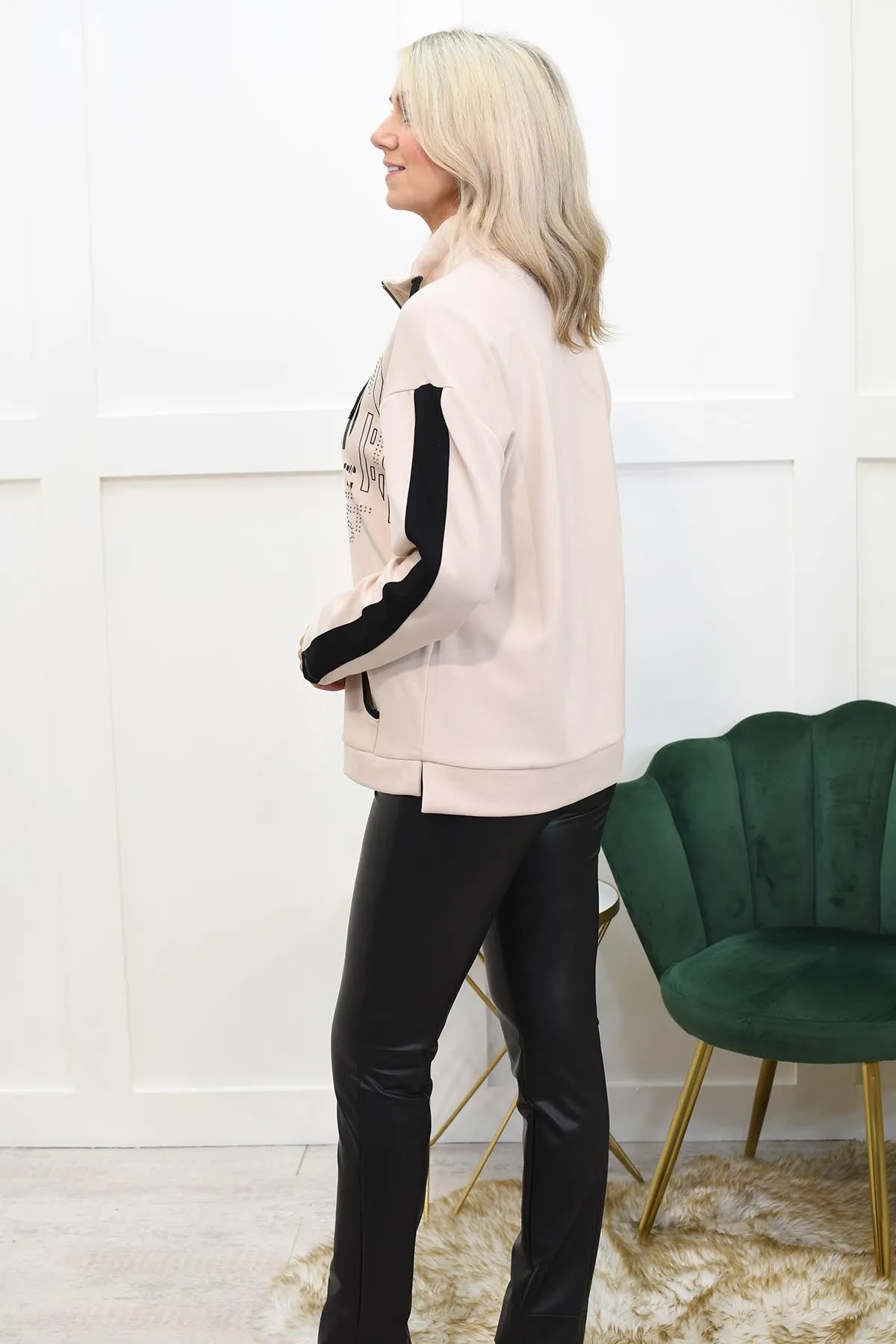 Barbara Lebek Biscuit 'NYC' Jacket With Black Piping & Stud Detail- 15790042