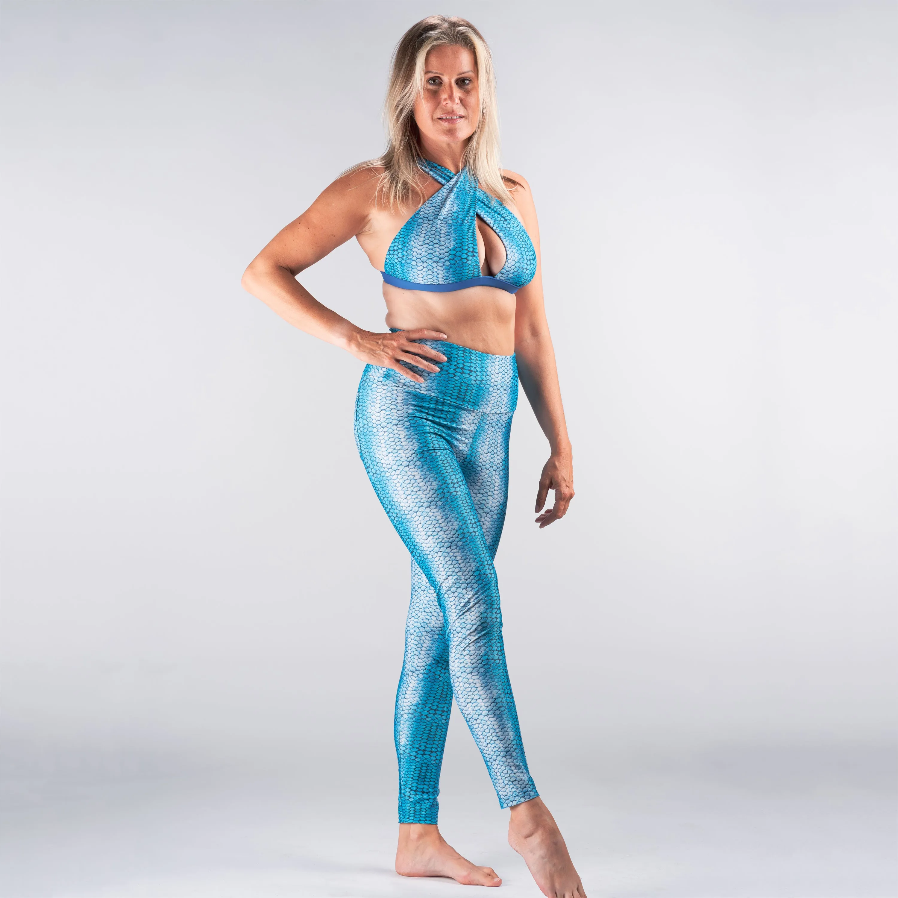 Blue Scales Cross Front Bikini Top