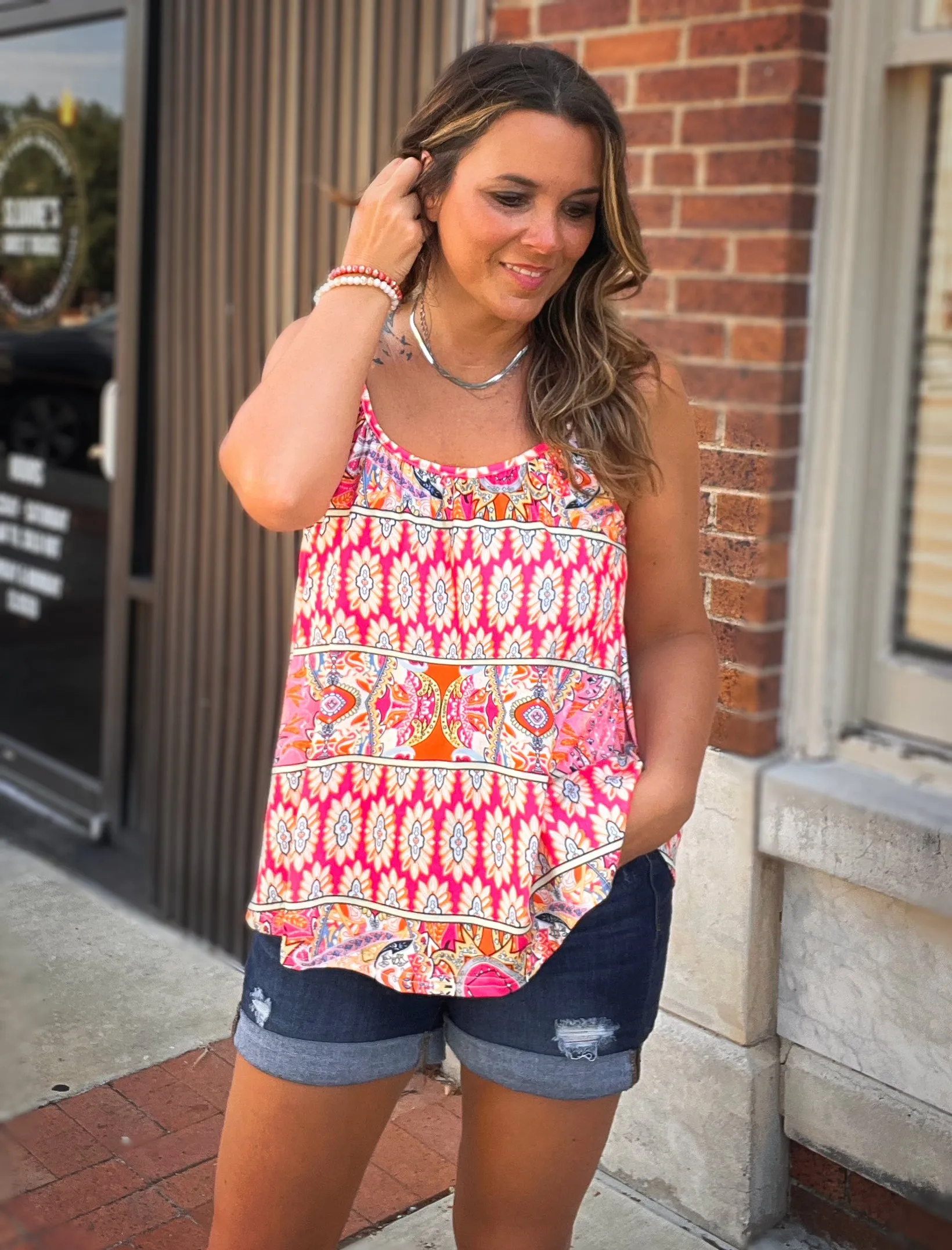 Bohemian Pink Print Tank Top