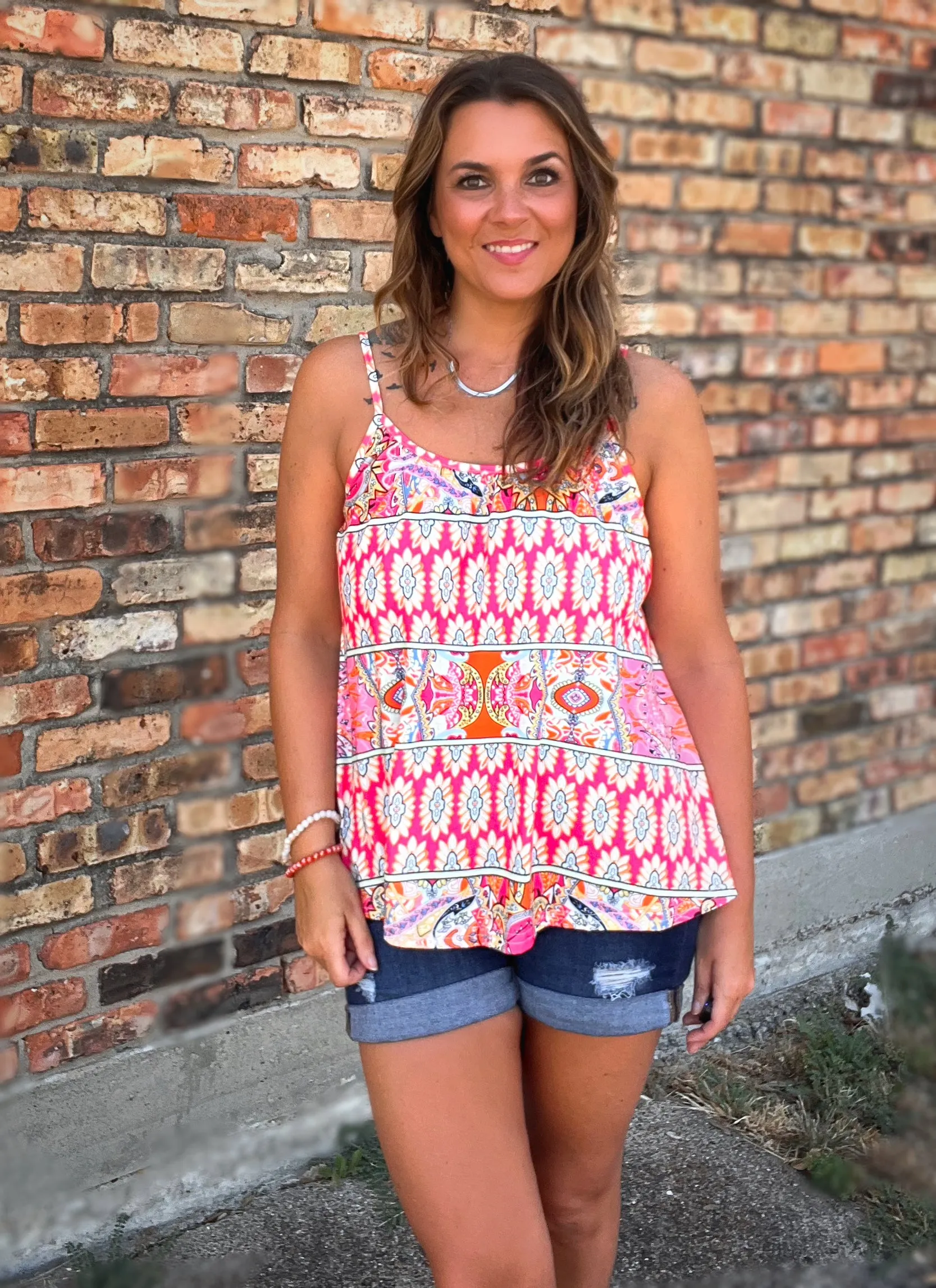 Bohemian Pink Print Tank Top