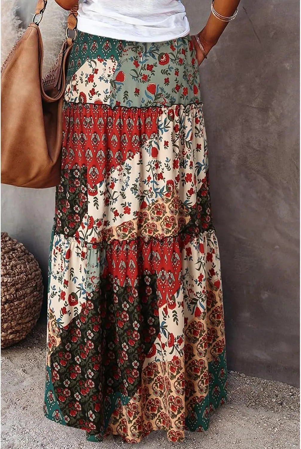Boho Maxi Skirts for Women Pleated High Waisted Tiered A Line Skirt 2025 Summer Casual Flowy Long Skirts with Pockets