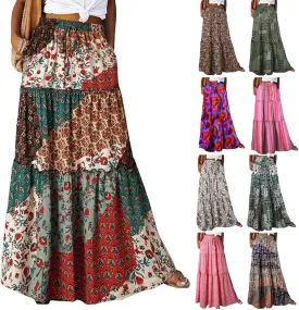 Boho Maxi Skirts for Women Pleated High Waisted Tiered A Line Skirt 2025 Summer Casual Flowy Long Skirts with Pockets