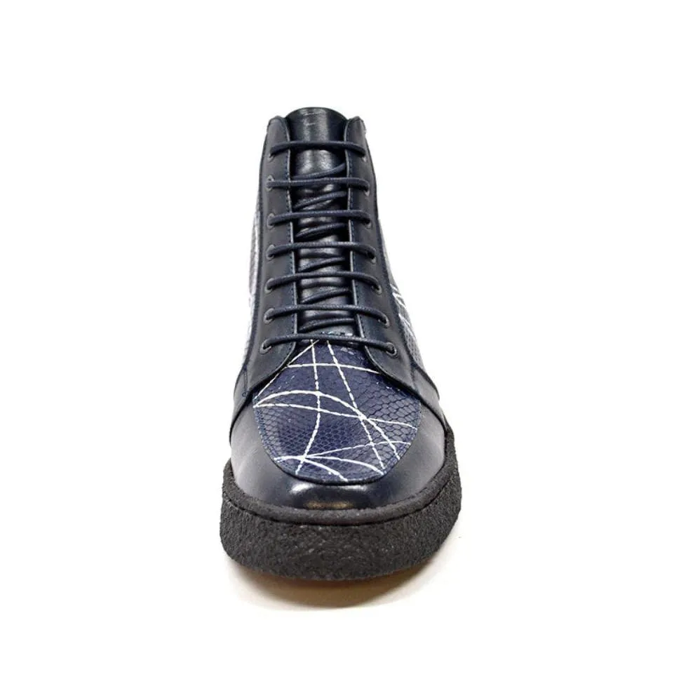 British Walkers Extreme Limited Edition Men's Navy Leather Linear Design High Tops Custom Made