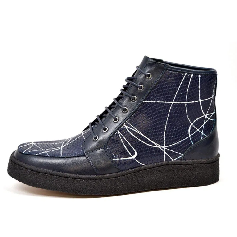 British Walkers Extreme Limited Edition Men's Navy Leather Linear Design High Tops Custom Made