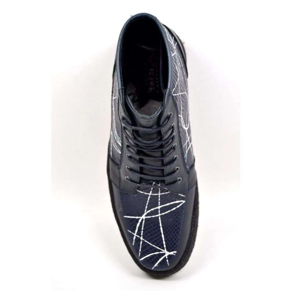 British Walkers Extreme Limited Edition Men's Navy Leather Linear Design High Tops Custom Made