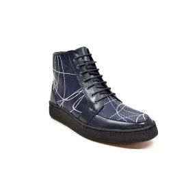 British Walkers Extreme Limited Edition Men's Navy Leather Linear Design High Tops Custom Made