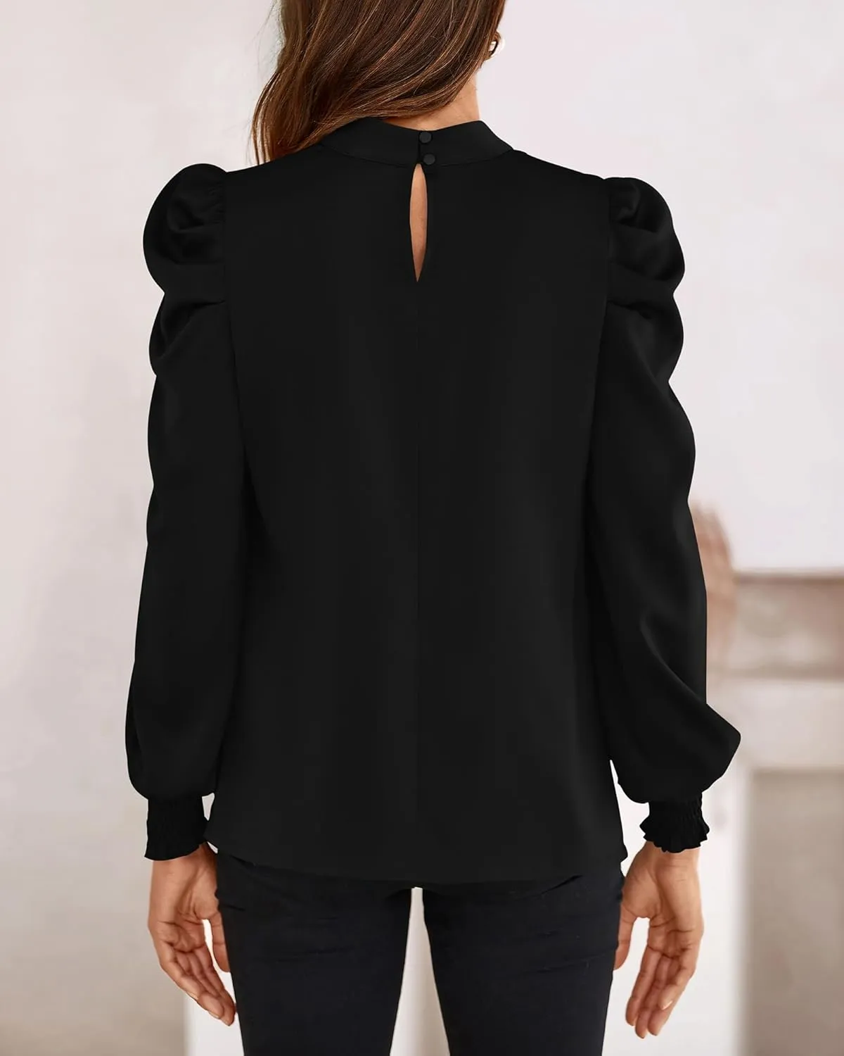 BTFBM Women Satin Puff Long Sleeve Blouses Mock Neck Shirts Business Casual Tops Work Dressy Blouse Spring Fall Clothes