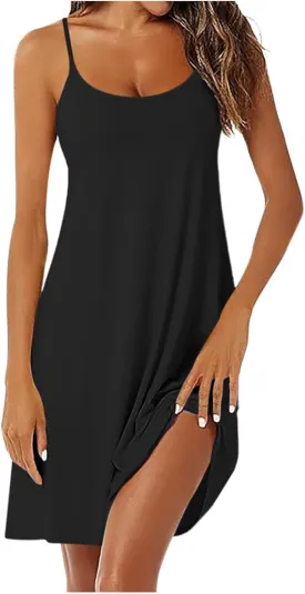 Built in Shelf Bra Nightgown for Women Sexy Padded Full Slips Under Dresses Sleepwear Casual Nightshirts Sleepdress