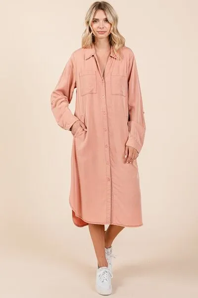 Button Down Long Sleeve Shirt Dress