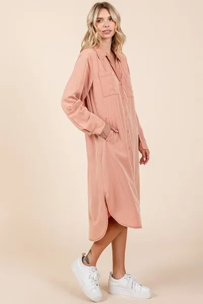 Button Down Long Sleeve Shirt Dress