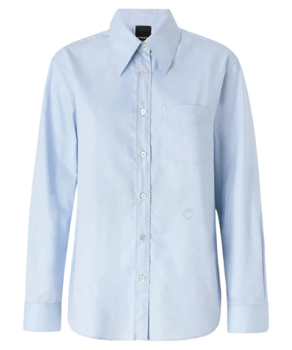 Camicia Corea in Oxford di Cotone Azzurra