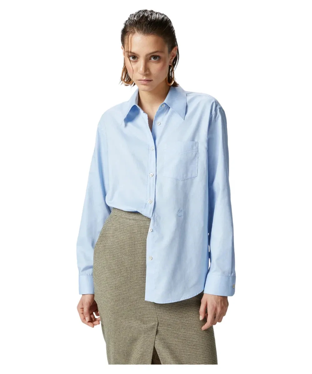Camicia Corea in Oxford di Cotone Azzurra