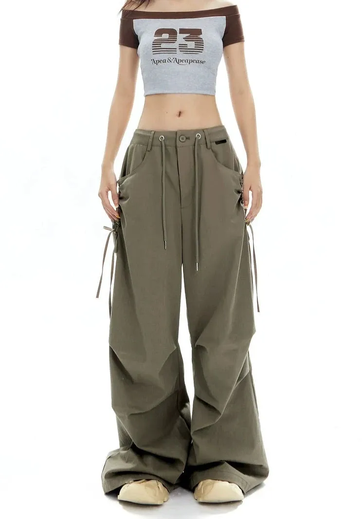 Cargo Jogger Pants with Side Pockets and Drawstrings