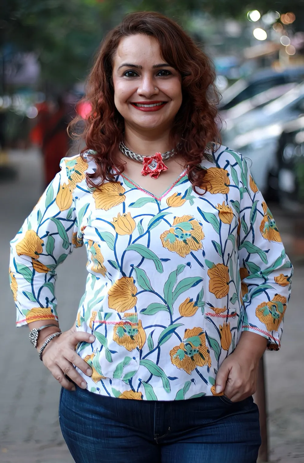 Champa | Cotton Top |  Yellow  & Green Blooms Sanganeri