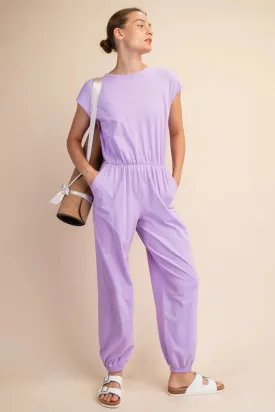 Cotton Lycra Open Back Jumpsuit Lilac