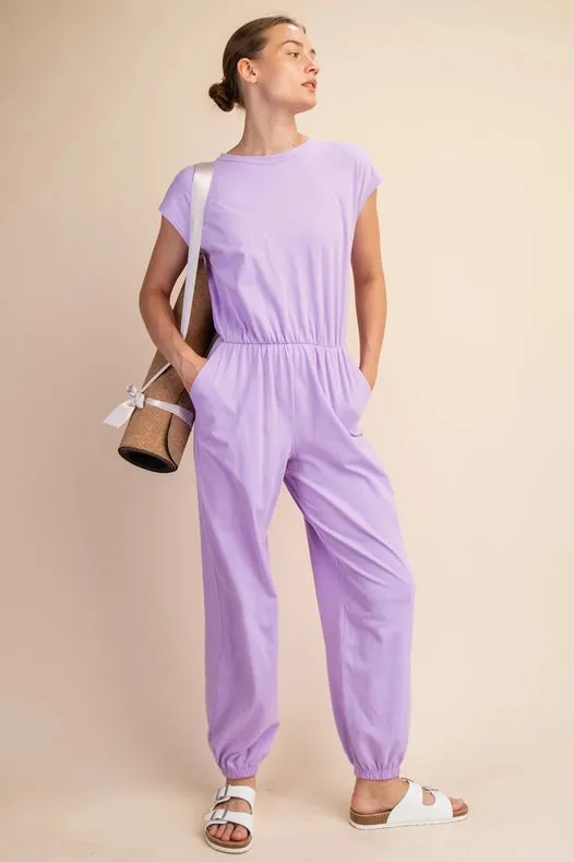 Cotton Lycra Open Back Jumpsuit Lilac
