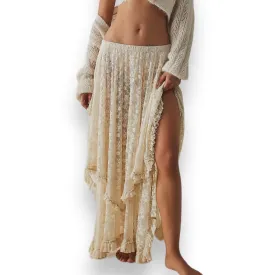 Country Ruffle Lace Midi Skirt
