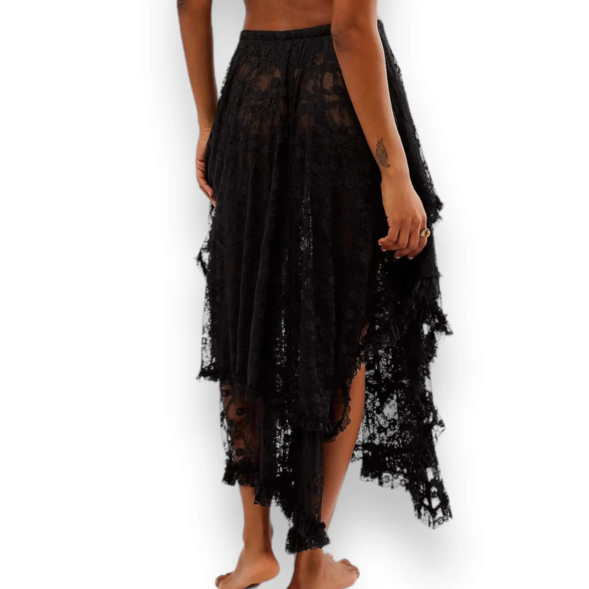 Country Ruffle Lace Midi Skirt