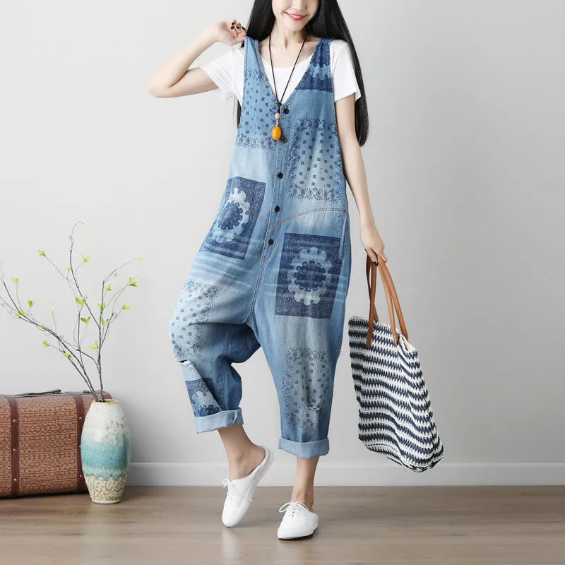 Edgy Plus Size Washed Denim Suspender Jumpsuit -GlamzLife