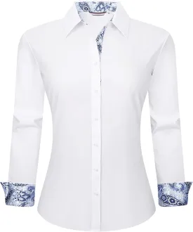 Esabel.C Womens Dress Shirts Cotton Long Sleeve Regular Fit Stretch Button Down Blouse