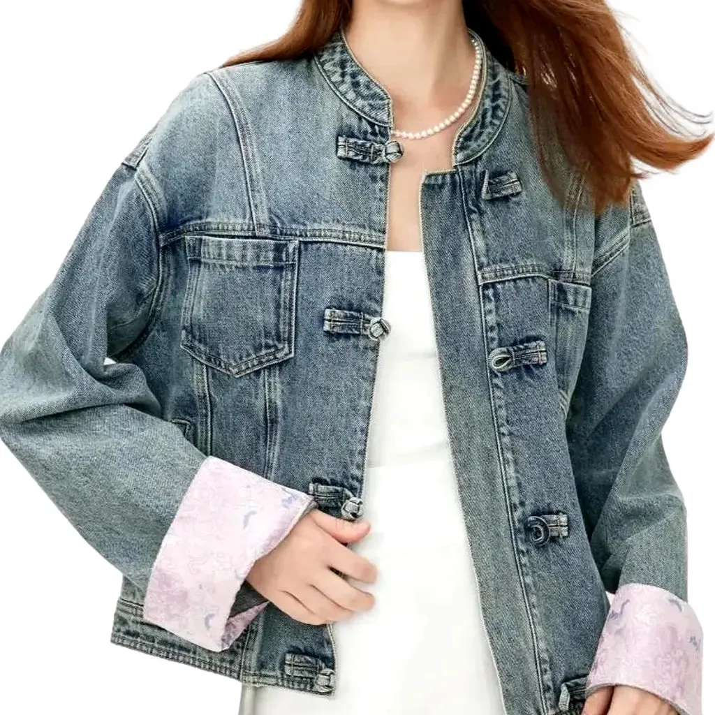 Floral style jean jacket for ladies