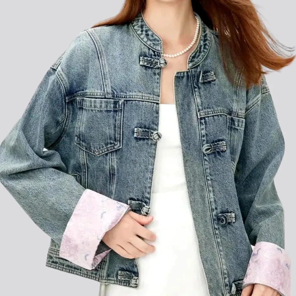 Floral style jean jacket for ladies