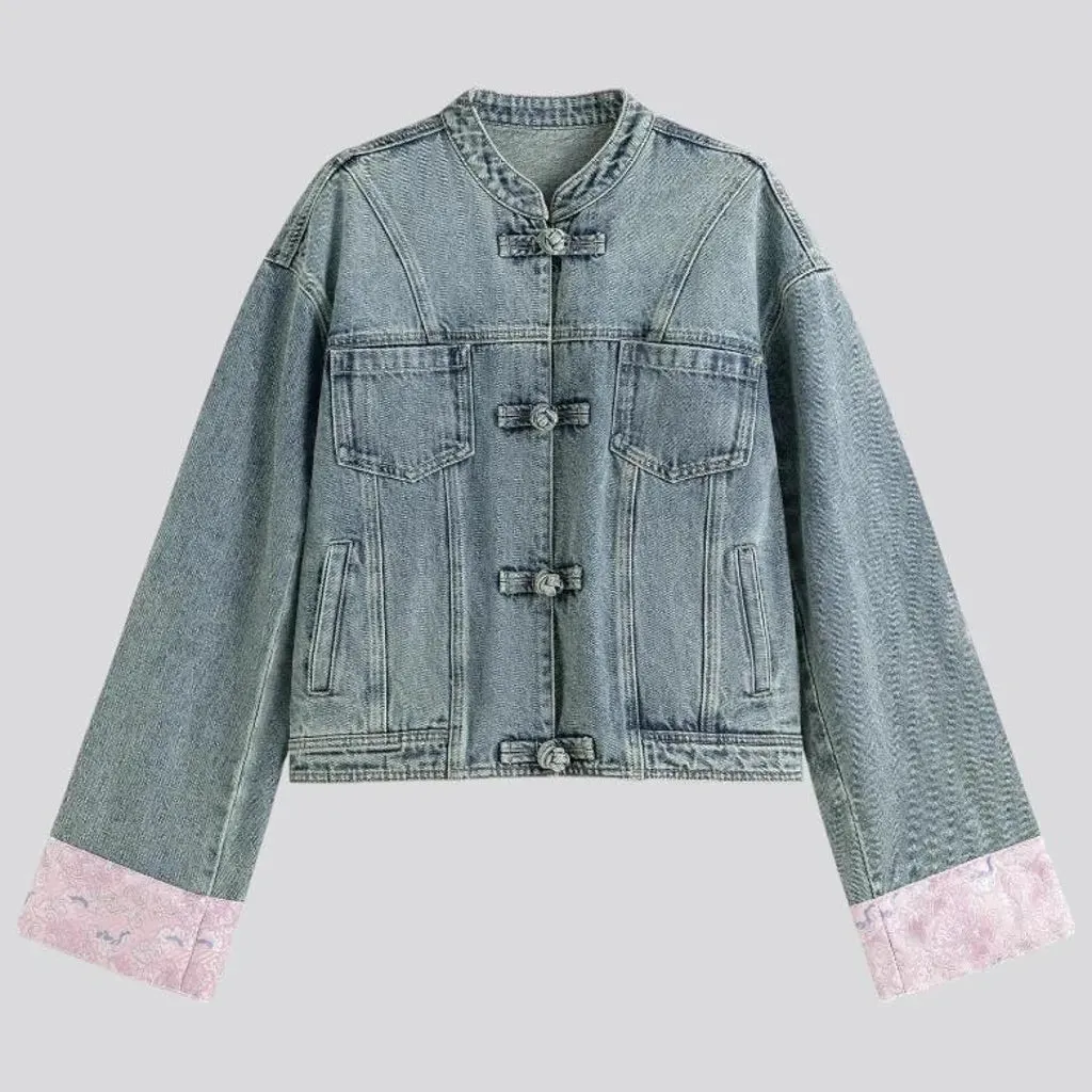 Floral style jean jacket for ladies