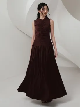 Genevie Ruched Maxi Dress In Dark Brown (LAST PIECES)