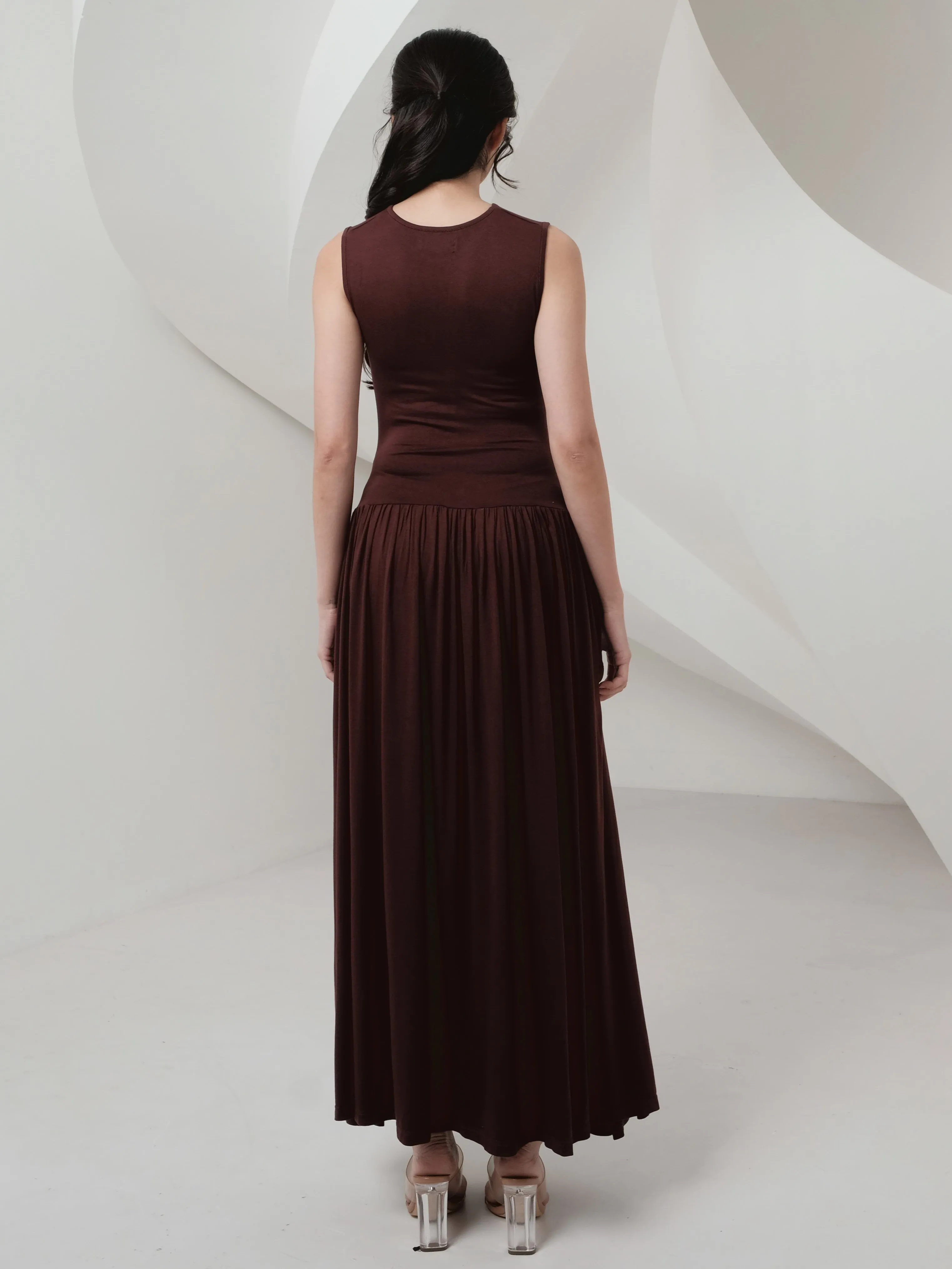 Genevie Ruched Maxi Dress In Dark Brown (LAST PIECES)