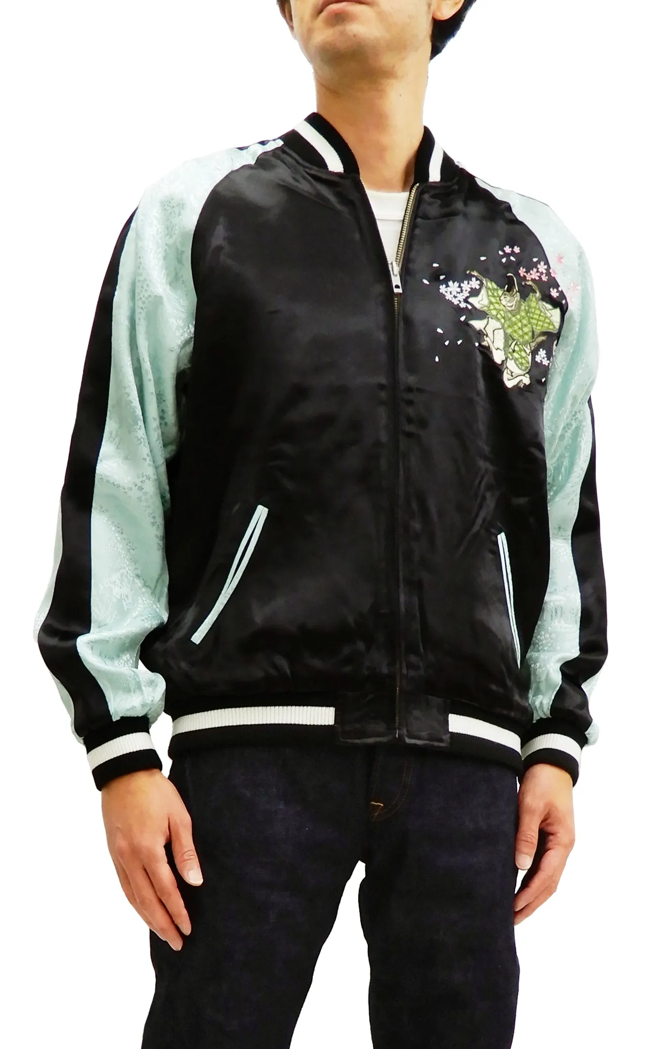 Hanatabi Gakudan Men's Japanese Souvenir Jacket Japanese Cat Art Sukajan SSJ-703