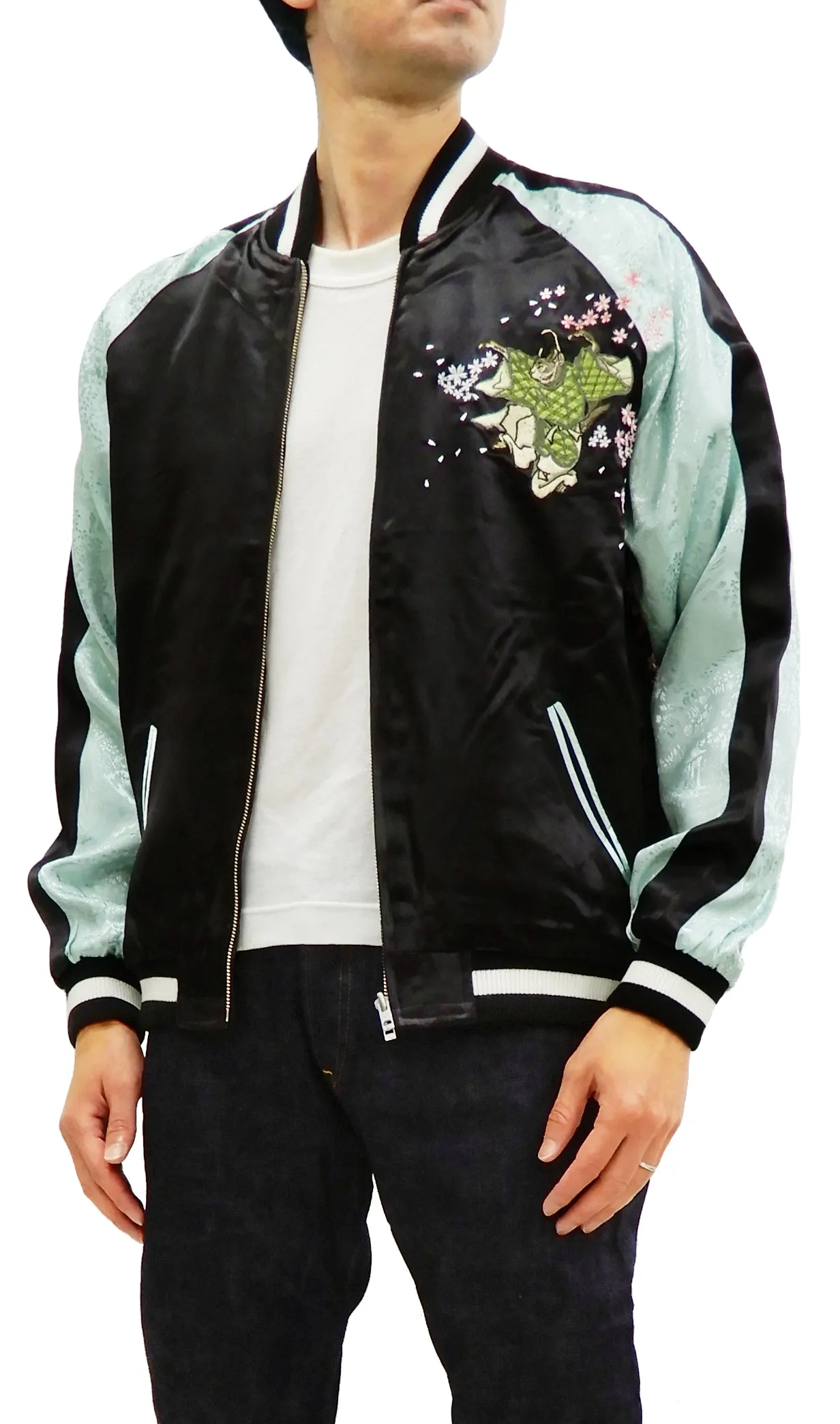Hanatabi Gakudan Men's Japanese Souvenir Jacket Japanese Cat Art Sukajan SSJ-703